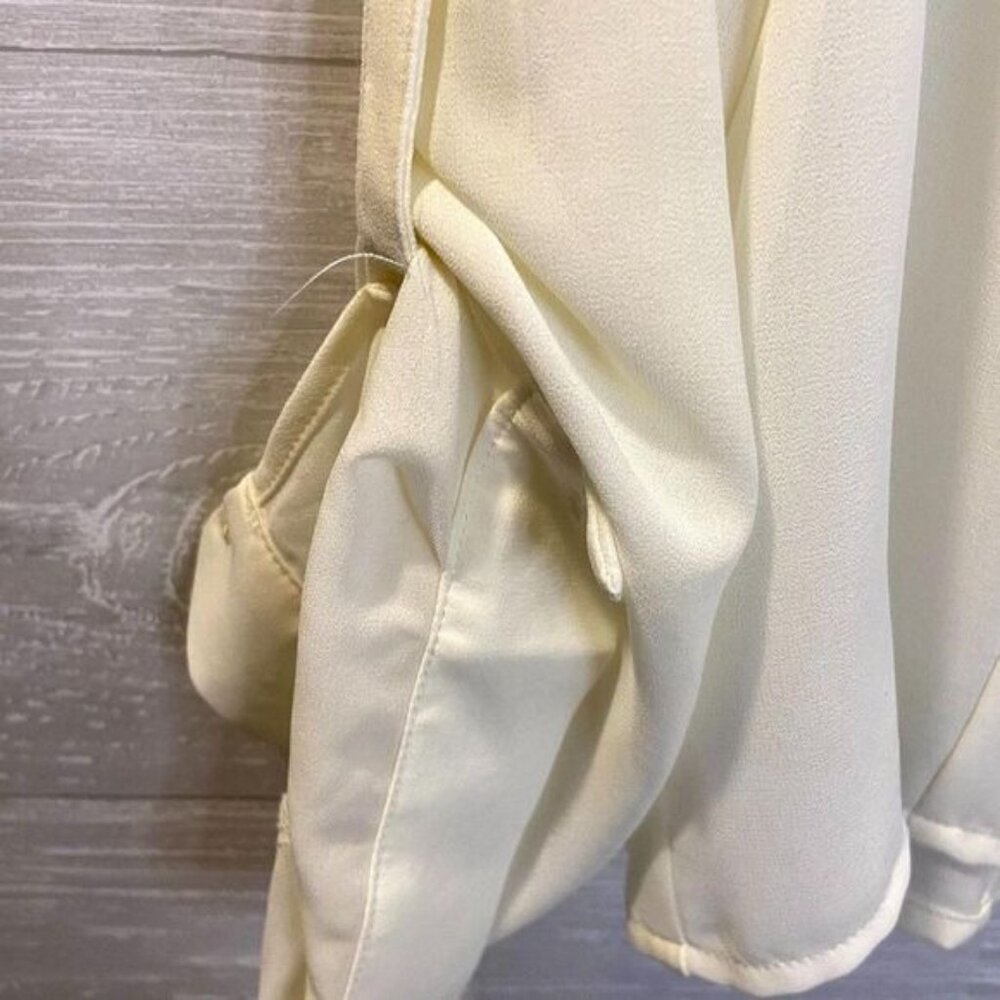 Forever 21 Sheer Women Button Down Pleated‎ Long Sleeve Blouse Roll Up Cuff - Picture 5 of 5